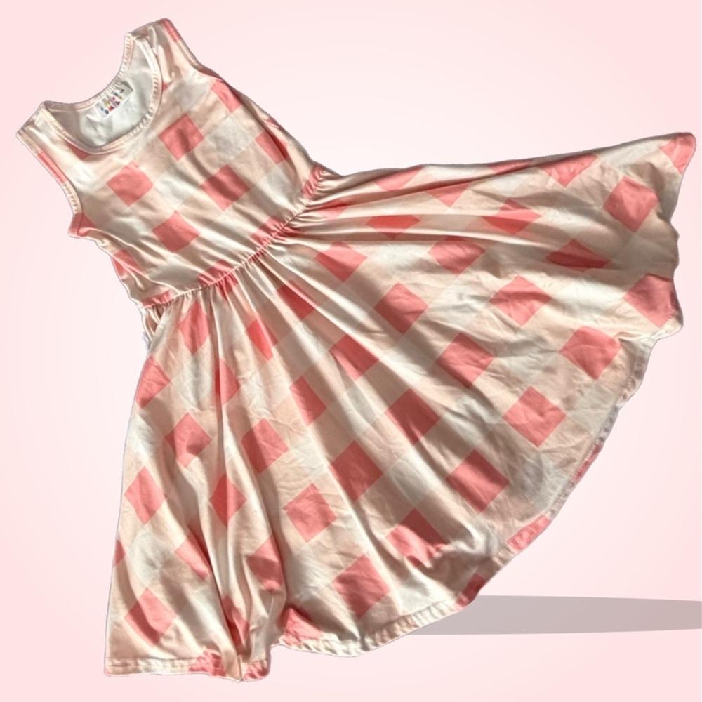 Dot Dot Smile DDS Tank Twirl Dress-Gingham Peachy Pink Checkered Dress Size 5/6
